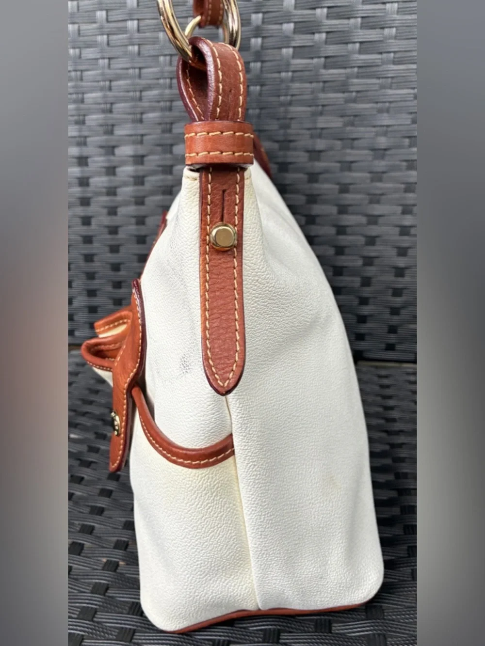 Dooney & Bourke white Shoulder Bag and Brown Leather,Vintage Dooney & Bourke Bag - Picture 7 of 16